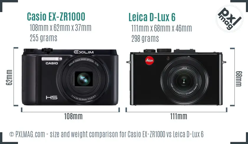 Casio EX-ZR1000 vs Leica D-Lux 6 size comparison