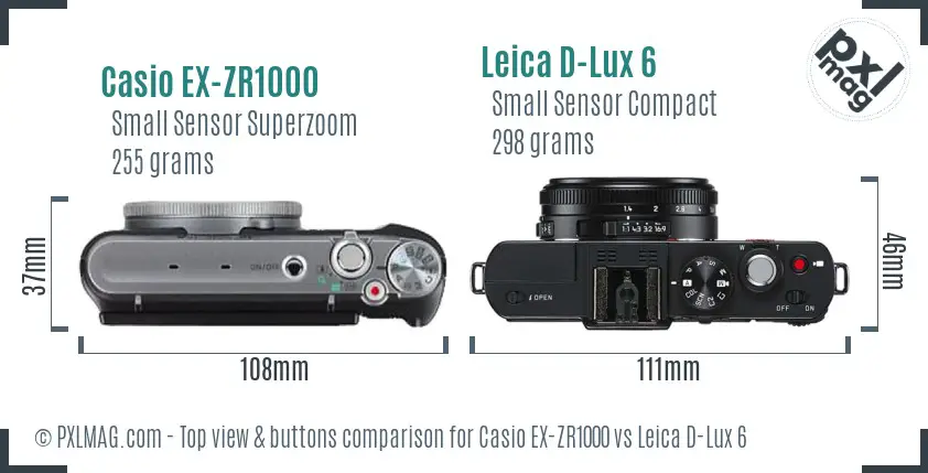 Casio EX-ZR1000 vs Leica D-Lux 6 top view buttons comparison