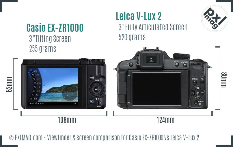 Casio EX-ZR1000 vs Leica V-Lux 2 Screen and Viewfinder comparison