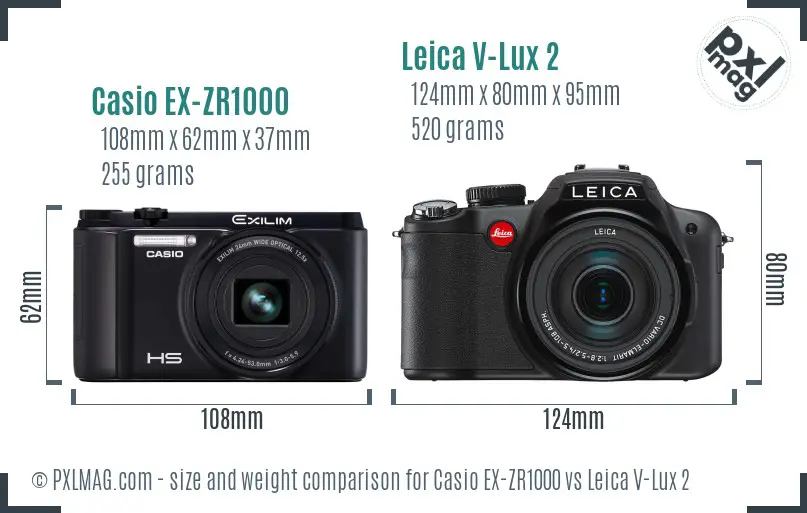 Casio EX-ZR1000 vs Leica V-Lux 2 size comparison