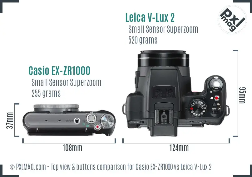 Casio EX-ZR1000 vs Leica V-Lux 2 top view buttons comparison