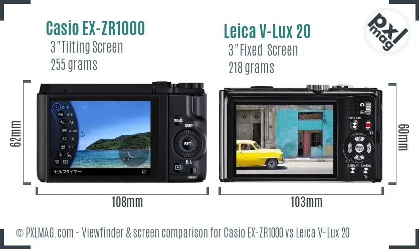 Casio EX-ZR1000 vs Leica V-Lux 20 Screen and Viewfinder comparison