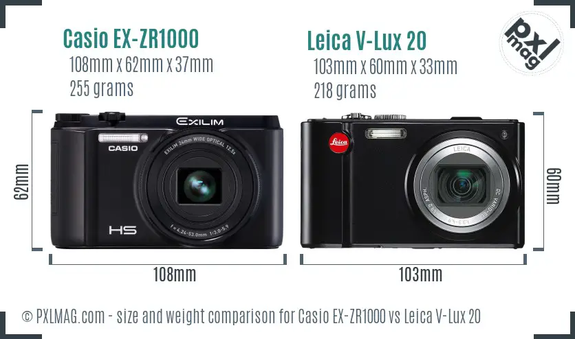 Casio EX-ZR1000 vs Leica V-Lux 20 size comparison