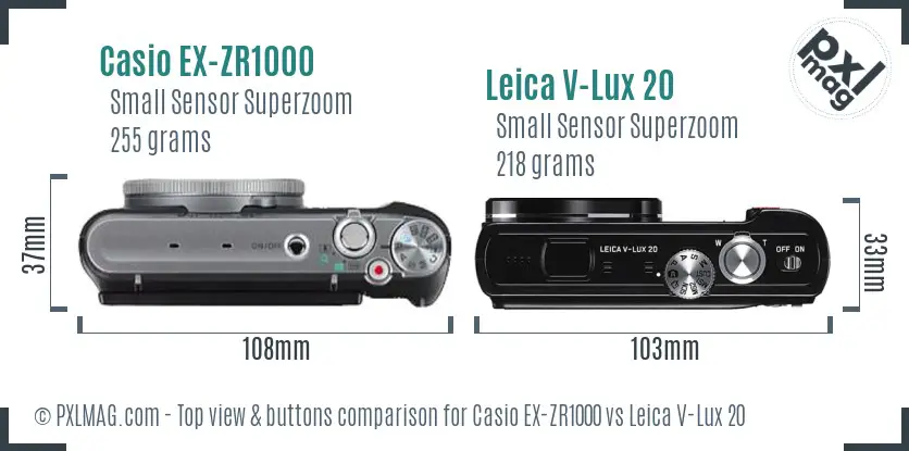 Casio EX-ZR1000 vs Leica V-Lux 20 top view buttons comparison