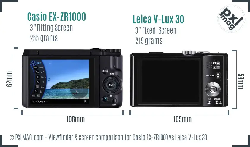 Casio EX-ZR1000 vs Leica V-Lux 30 Screen and Viewfinder comparison