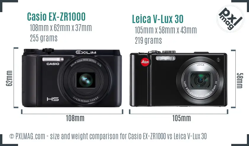 Casio EX-ZR1000 vs Leica V-Lux 30 size comparison