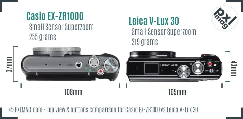 Casio EX-ZR1000 vs Leica V-Lux 30 top view buttons comparison