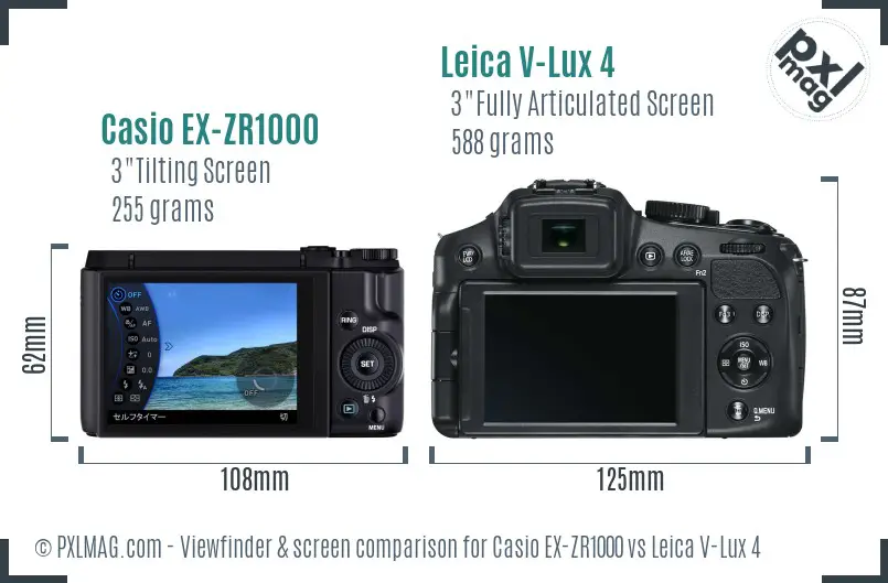 Casio EX-ZR1000 vs Leica V-Lux 4 Screen and Viewfinder comparison