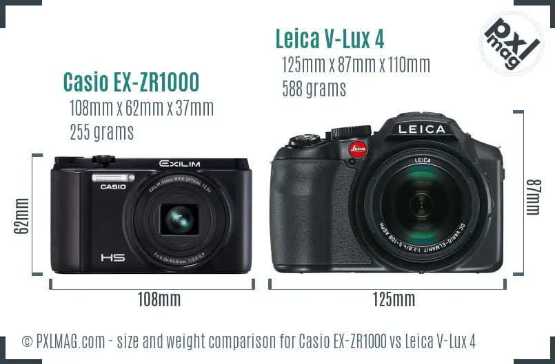 Casio EX-ZR1000 vs Leica V-Lux 4 size comparison