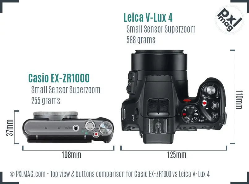 Casio EX-ZR1000 vs Leica V-Lux 4 top view buttons comparison
