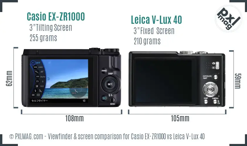 Casio EX-ZR1000 vs Leica V-Lux 40 Screen and Viewfinder comparison