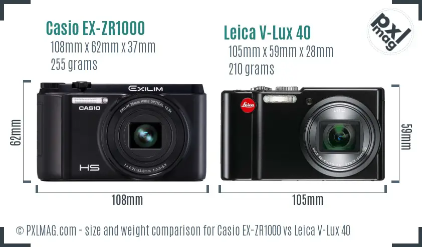 Casio EX-ZR1000 vs Leica V-Lux 40 size comparison