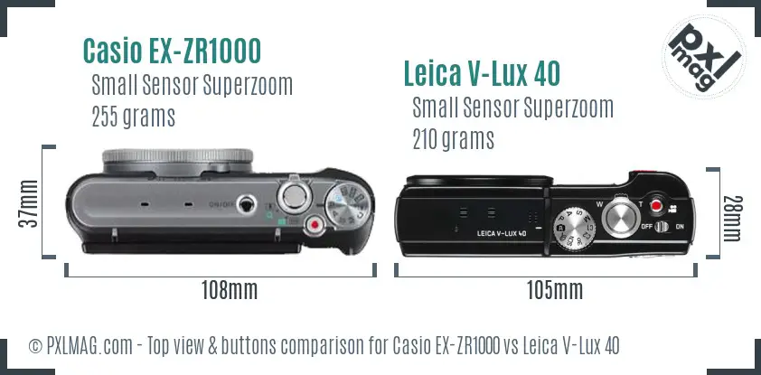 Casio EX-ZR1000 vs Leica V-Lux 40 top view buttons comparison