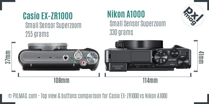 Casio EX-ZR1000 vs Nikon A1000 top view buttons comparison