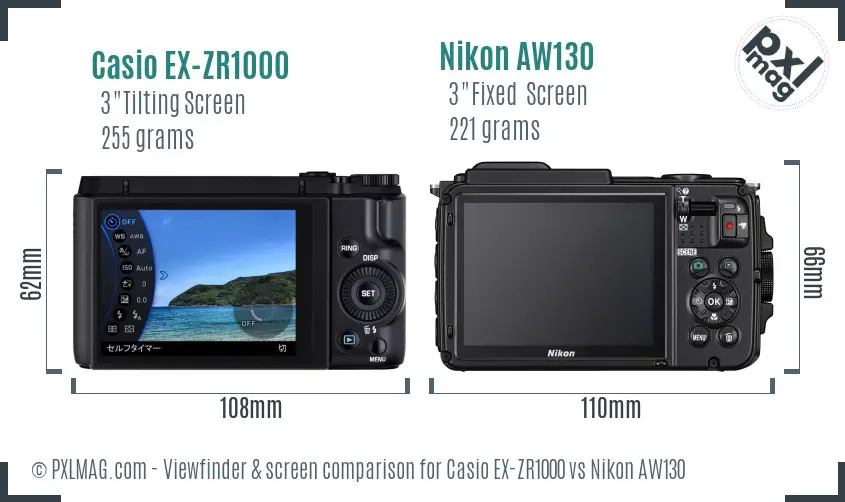 Casio EX-ZR1000 vs Nikon AW130 Screen and Viewfinder comparison