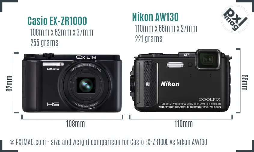 Casio EX-ZR1000 vs Nikon AW130 size comparison