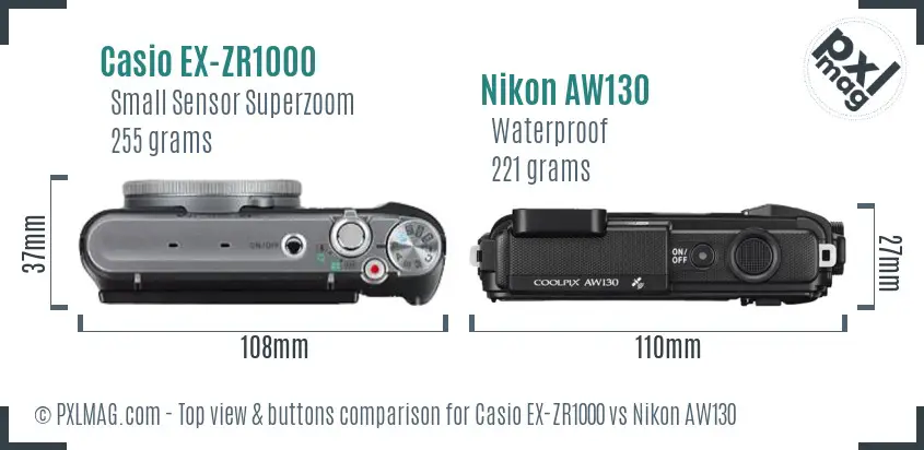 Casio EX-ZR1000 vs Nikon AW130 top view buttons comparison