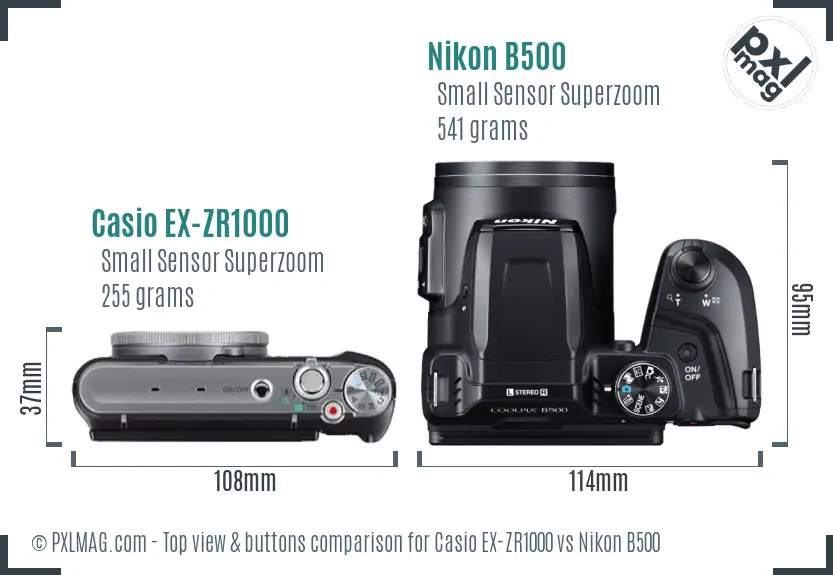 Casio EX-ZR1000 vs Nikon B500 top view buttons comparison