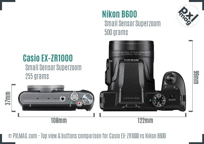 Casio EX-ZR1000 vs Nikon B600 top view buttons comparison
