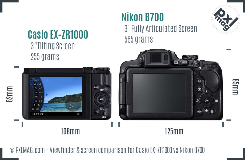 Casio EX-ZR1000 vs Nikon B700 Screen and Viewfinder comparison