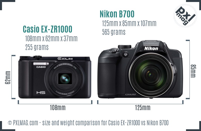 Casio EX-ZR1000 vs Nikon B700 size comparison