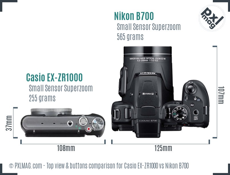 Casio EX-ZR1000 vs Nikon B700 top view buttons comparison