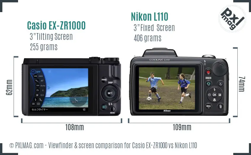 Casio EX-ZR1000 vs Nikon L110 Screen and Viewfinder comparison