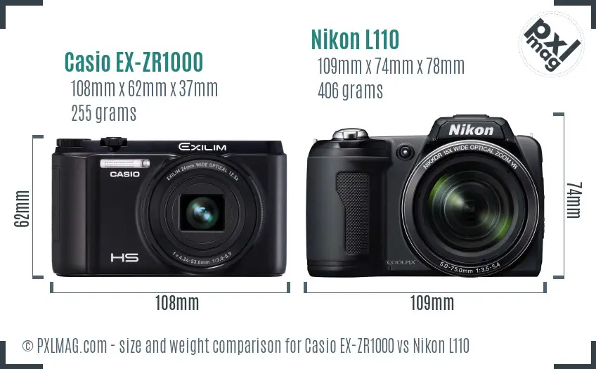 Casio EX-ZR1000 vs Nikon L110 size comparison