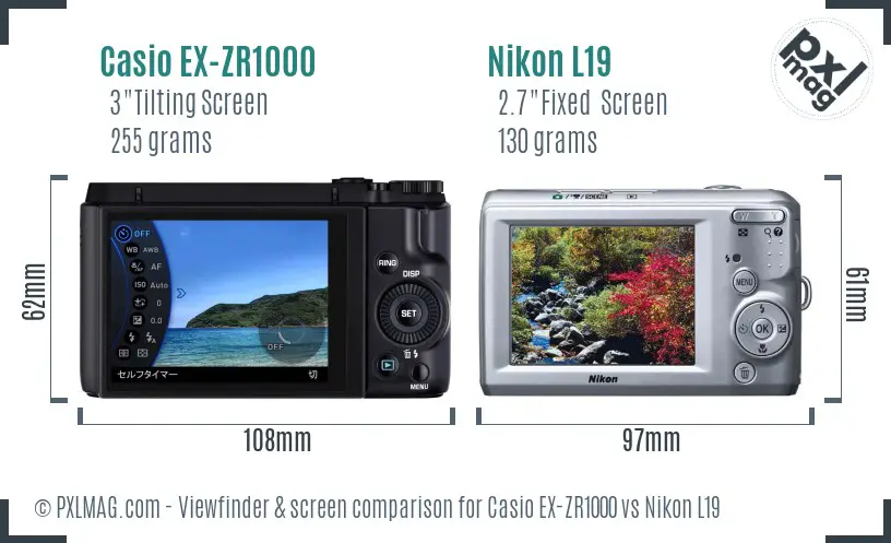 Casio EX-ZR1000 vs Nikon L19 Screen and Viewfinder comparison