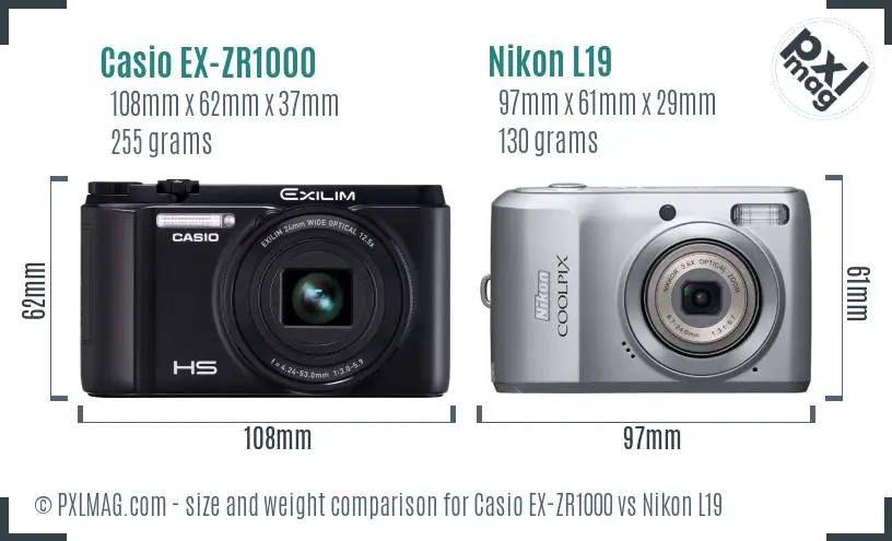 Casio EX-ZR1000 vs Nikon L19 size comparison