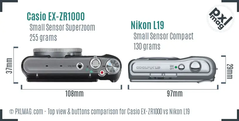 Casio EX-ZR1000 vs Nikon L19 top view buttons comparison