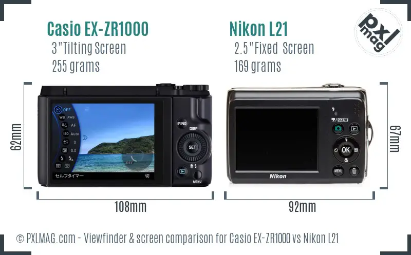 Casio EX-ZR1000 vs Nikon L21 Screen and Viewfinder comparison