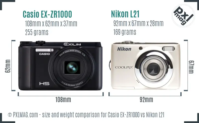 Casio EX-ZR1000 vs Nikon L21 size comparison