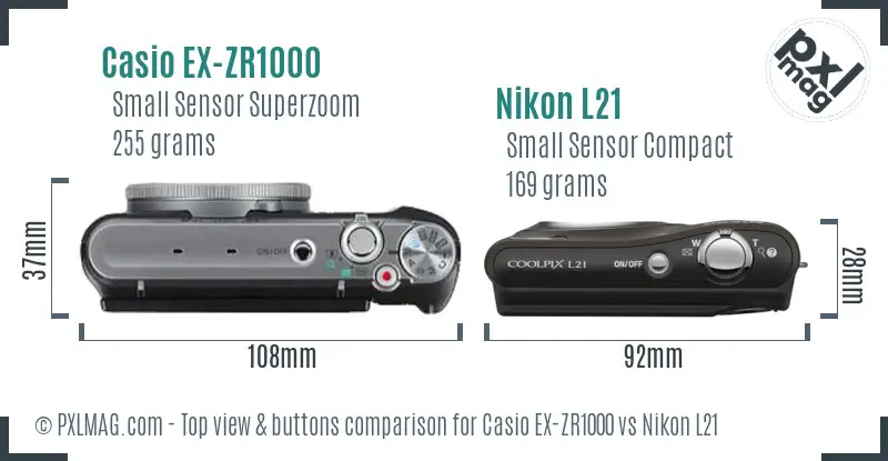 Casio EX-ZR1000 vs Nikon L21 top view buttons comparison