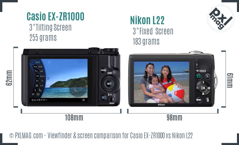 Casio EX-ZR1000 vs Nikon L22 Screen and Viewfinder comparison