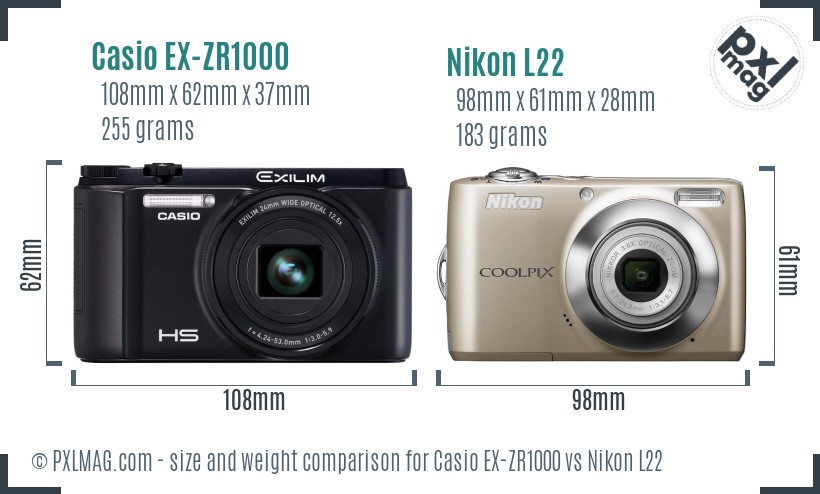 Casio EX-ZR1000 vs Nikon L22 size comparison Casio EX-ZR1000 vs Nikon L22 size comparison