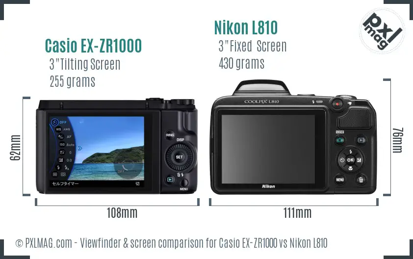 Casio EX-ZR1000 vs Nikon L810 Screen and Viewfinder comparison Casio EX-ZR1000 vs Nikon L810 Screen and Viewfinder comparison