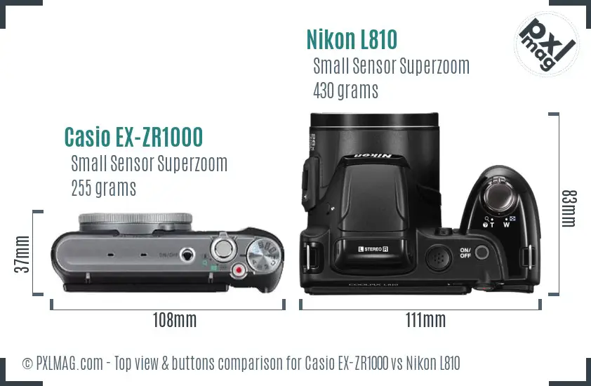 Casio EX-ZR1000 vs Nikon L810 top view buttons comparison Casio EX-ZR1000 vs Nikon L810 top view buttons comparison