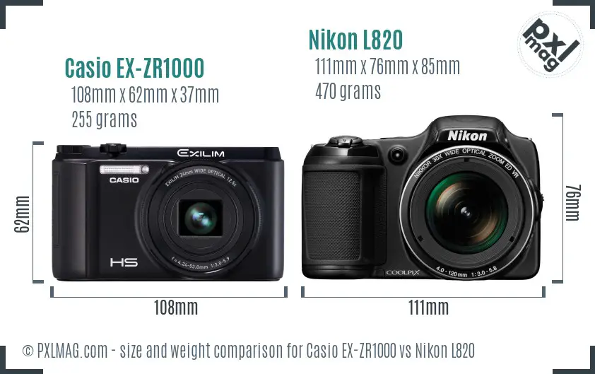 Casio EX-ZR1000 vs Nikon L820 size comparison