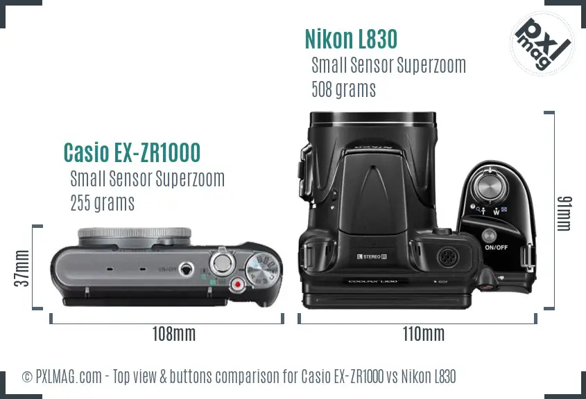 Casio EX-ZR1000 vs Nikon L830 top view buttons comparison