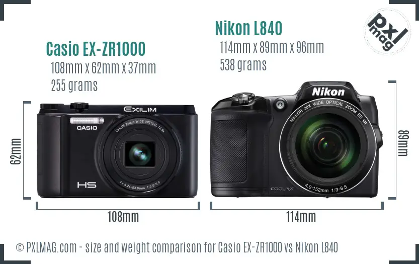 Casio EX-ZR1000 vs Nikon L840 size comparison