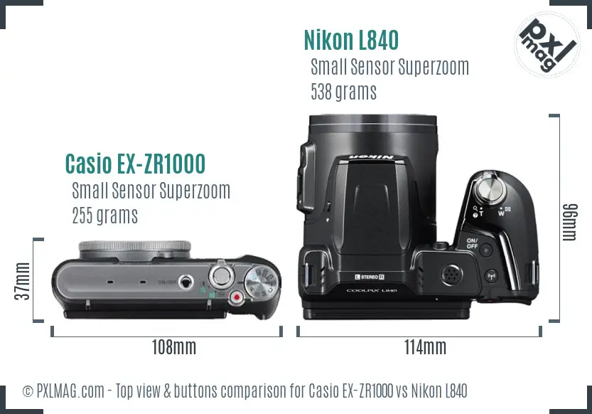 Casio EX-ZR1000 vs Nikon L840 top view buttons comparison