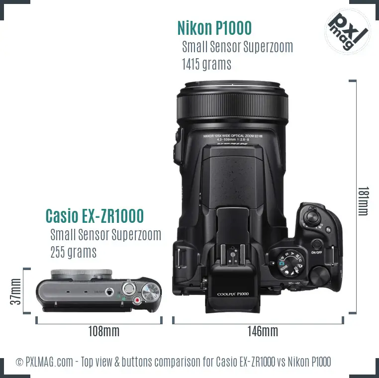 Casio EX-ZR1000 vs Nikon P1000 top view buttons comparison