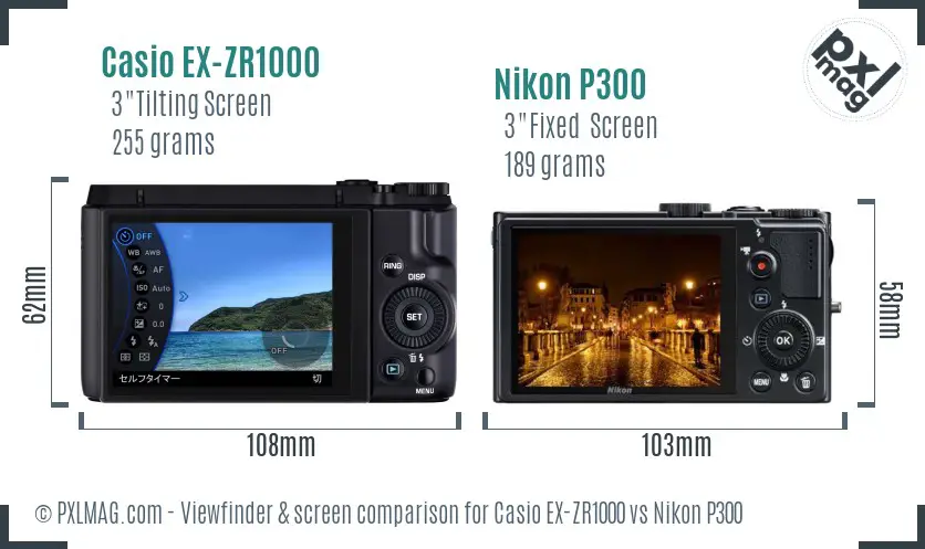 Casio EX-ZR1000 vs Nikon P300 Screen and Viewfinder comparison