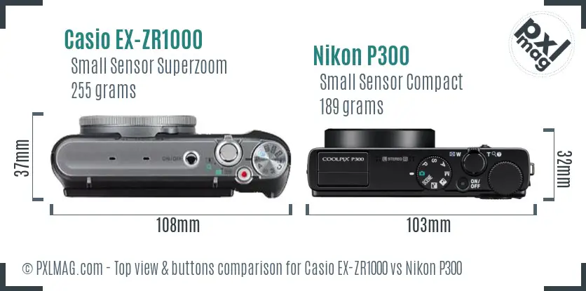 Casio EX-ZR1000 vs Nikon P300 top view buttons comparison