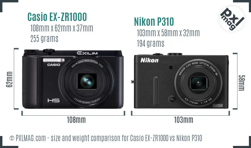 Casio EX-ZR1000 vs Nikon P310 size comparison