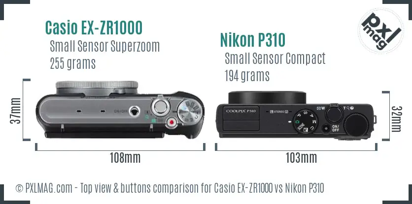 Casio EX-ZR1000 vs Nikon P310 top view buttons comparison