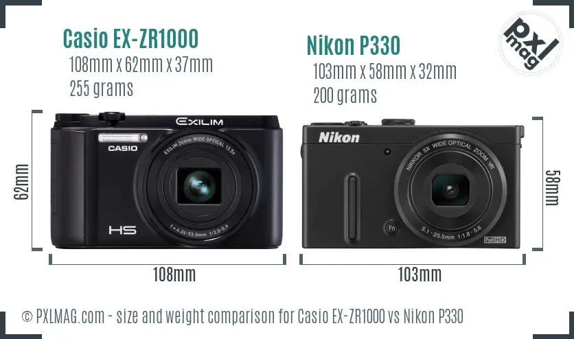 Casio EX-ZR1000 vs Nikon P330 size comparison Casio EX-ZR1000 vs Nikon P330 size comparison