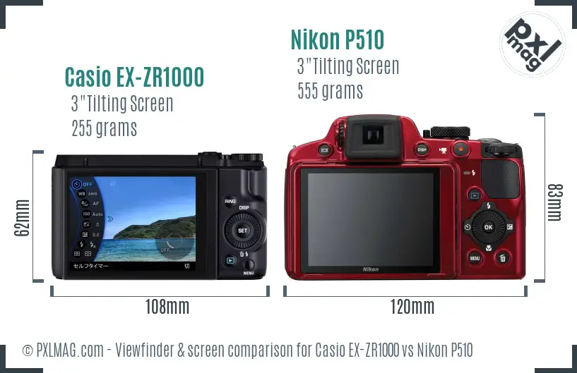 Casio EX-ZR1000 vs Nikon P510 Screen and Viewfinder comparison