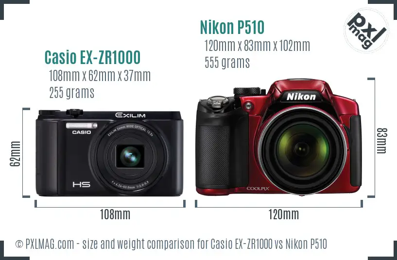 Casio EX-ZR1000 vs Nikon P510 size comparison